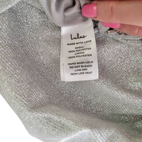 Sparkle Silver Glitter One-Shoulder Shiny Lurex High Slit Gown Long Maxi Dress - Picture 13 of 15